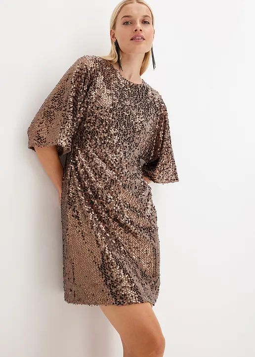 Bonprix Modern Und Feminin: Oversized Minikleid Mit Pailletten Und Kimono-Ärmel
