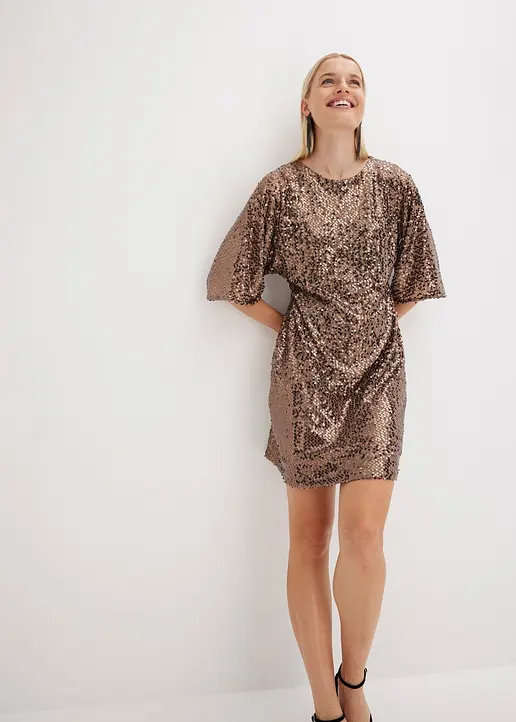 Bonprix Modern Und Feminin: Oversized Minikleid Mit Pailletten Und Kimono-Ärmel