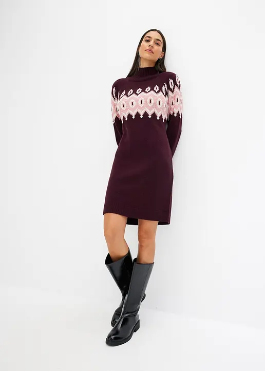 Bonprix Modern Und Feminin: Oversized Strickkleid Mit Jacquard-Muster