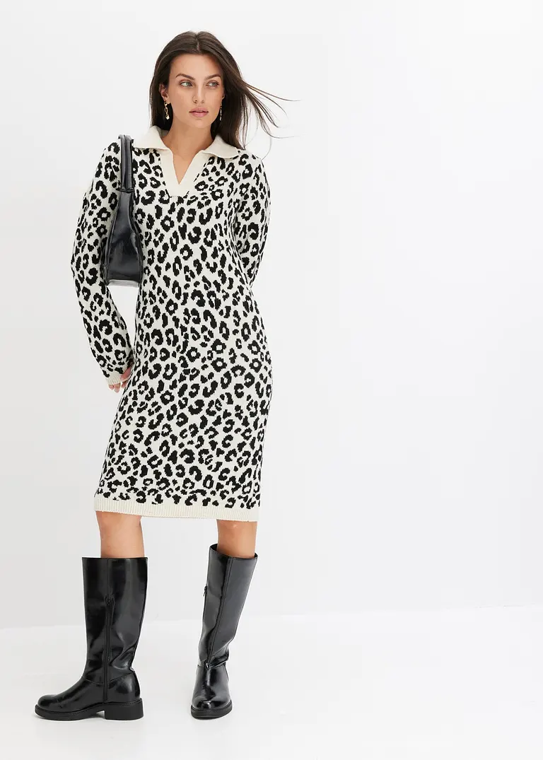 Bonprix Modern Und Feminin: Strickkleid Mit Jacquard-Muster Und Kragen