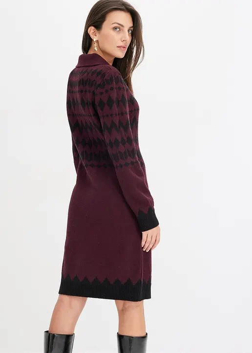 Bonprix Modern Und Feminin: Strickkleid Mit Jacquard-Muster Und Kragen