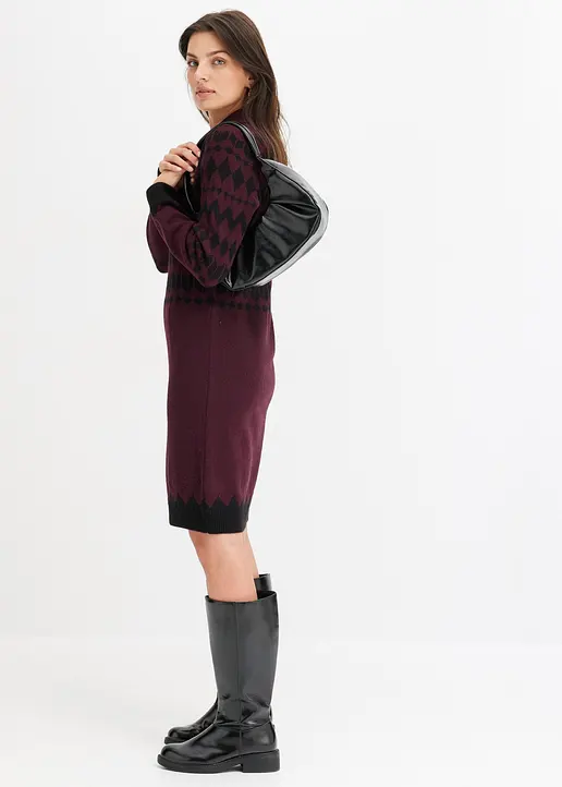 Bonprix Modern Und Feminin: Strickkleid Mit Jacquard-Muster Und Kragen