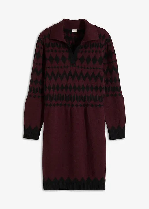 bonprix Modern und feminin: Strickkleid mit Jacquard-Muster und Kragen