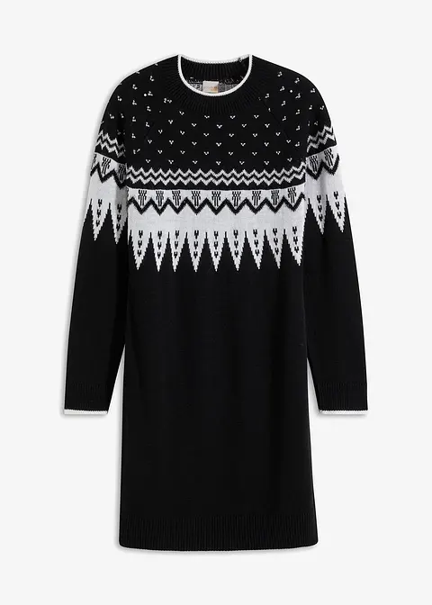 bonprix Modern und feminin: Strickkleid mit Jaquard-Muster - schwarz