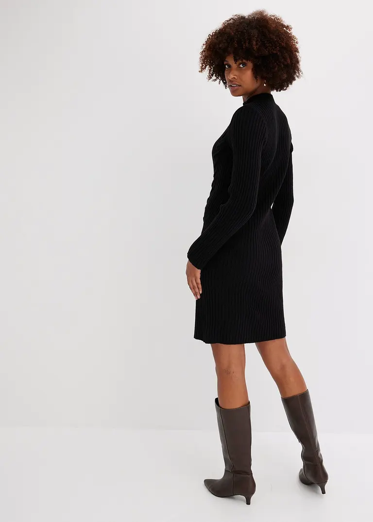 Bonprix Modern Und Feminin: Strickkleid Mit Rippmuster Und Schnürung