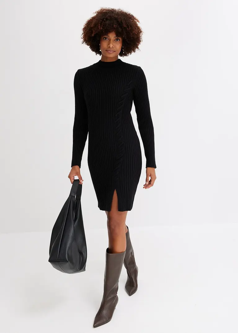 Bonprix Modern Und Feminin: Strickkleid Mit Rippmuster Und Schnürung