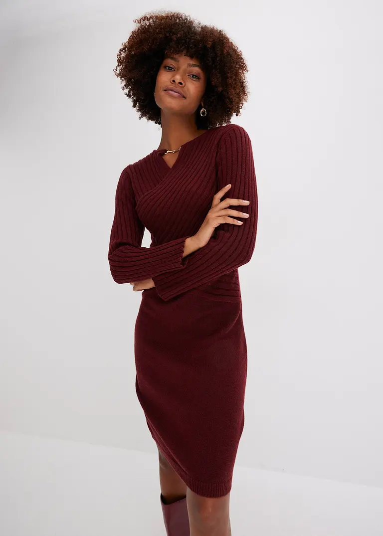 Bonprix Modern Und Feminin: Strickkleid Mit Rippmuster Und Oberteil Im Wickeloptik