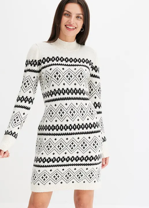 Bonprix Modern Und Feminin: Strickkleid Mit Stehkragen Und Norweger-Muster