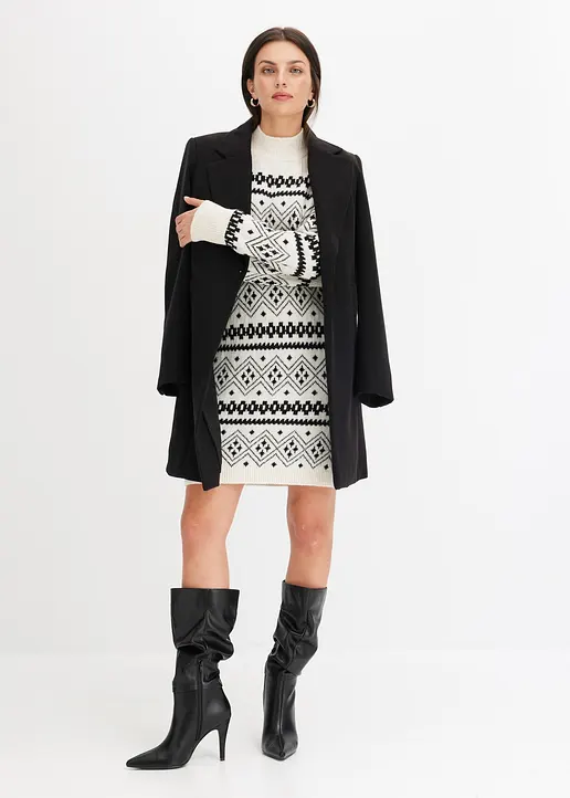 Bonprix Modern Und Feminin: Strickkleid Mit Stehkragen Und Norweger-Muster