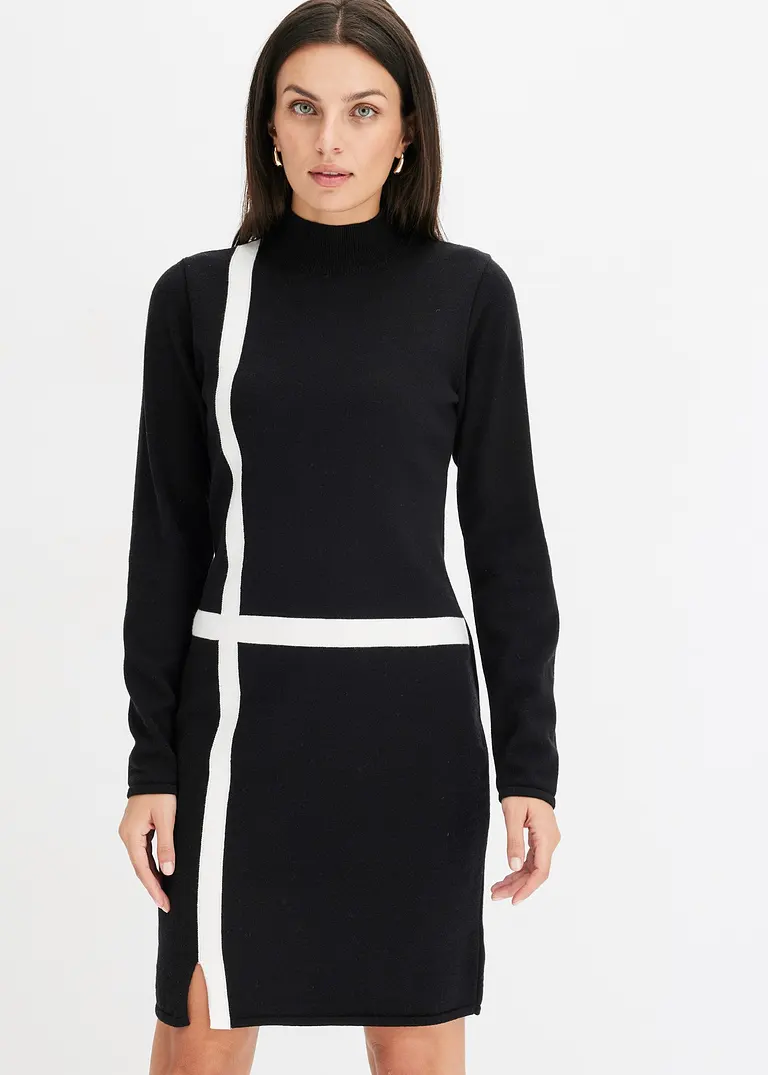 Bonprix Modern Und Feminin: Strickkleid Mit Stehkragen Und Streifenmuster