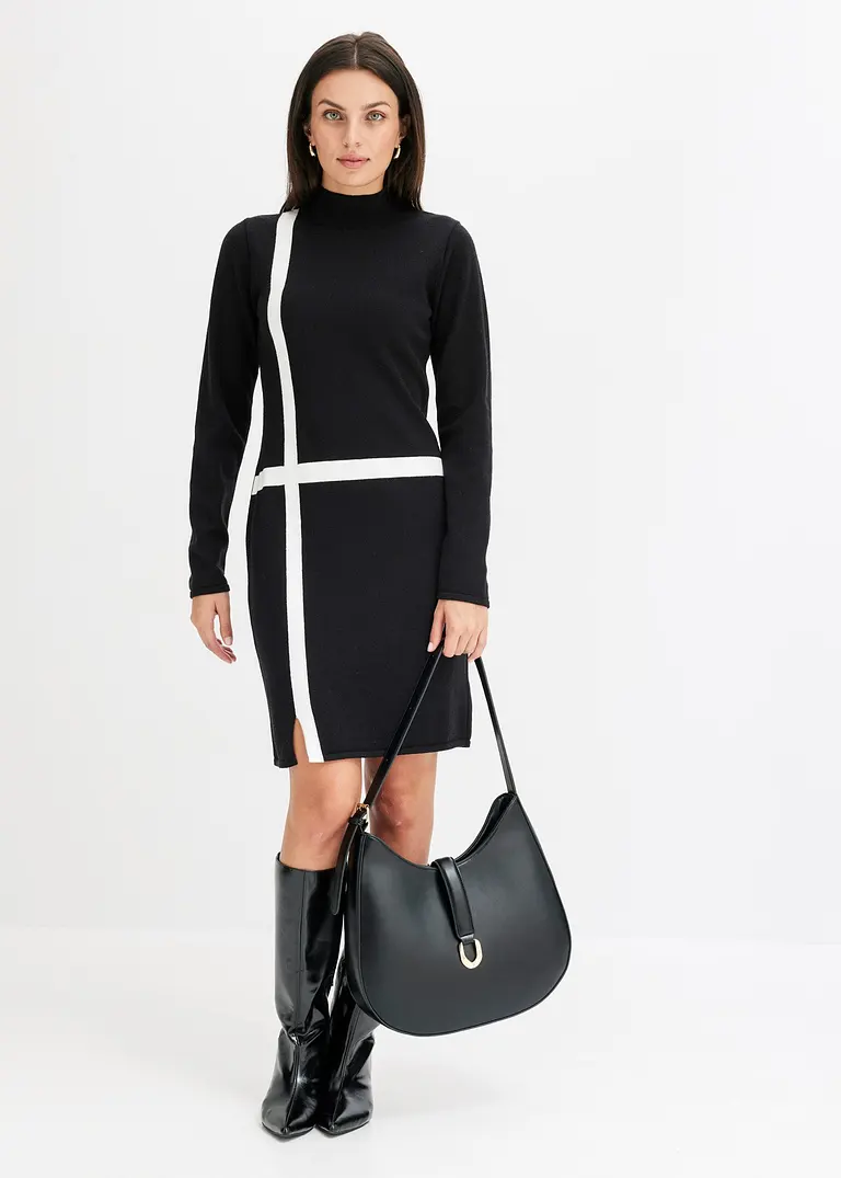 Bonprix Modern Und Feminin: Strickkleid Mit Stehkragen Und Streifenmuster