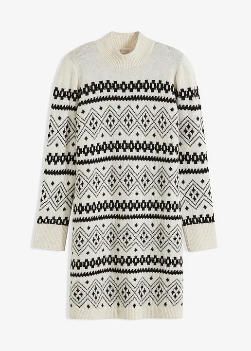 bonprix Modern und feminin: Strickkleid mit Stehkragen und Norweger-Muster