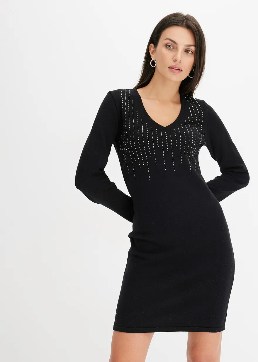 Bonprix Modern Und Feminin: Strickkleid Mit Strasssteinverzierung - Damen