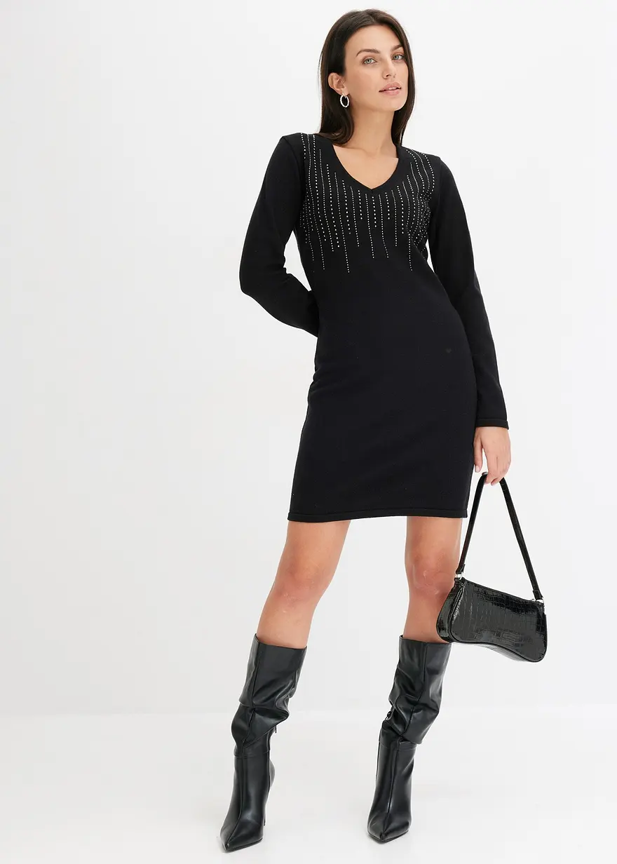 Bonprix Modern Und Feminin: Strickkleid Mit Strasssteinverzierung - Damen