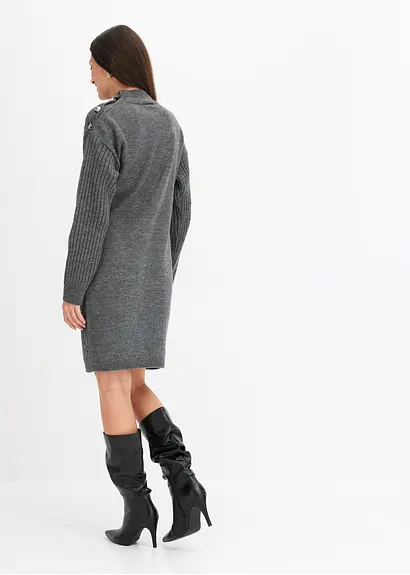 Bonprix Modern Und Feminin: Strickkleid Mit Zopf- Und Ripp-Muster - Grau