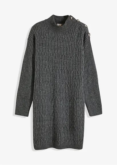 bonprix Modern und feminin: Strickkleid mit Zopf- und Ripp-Muster - grau
