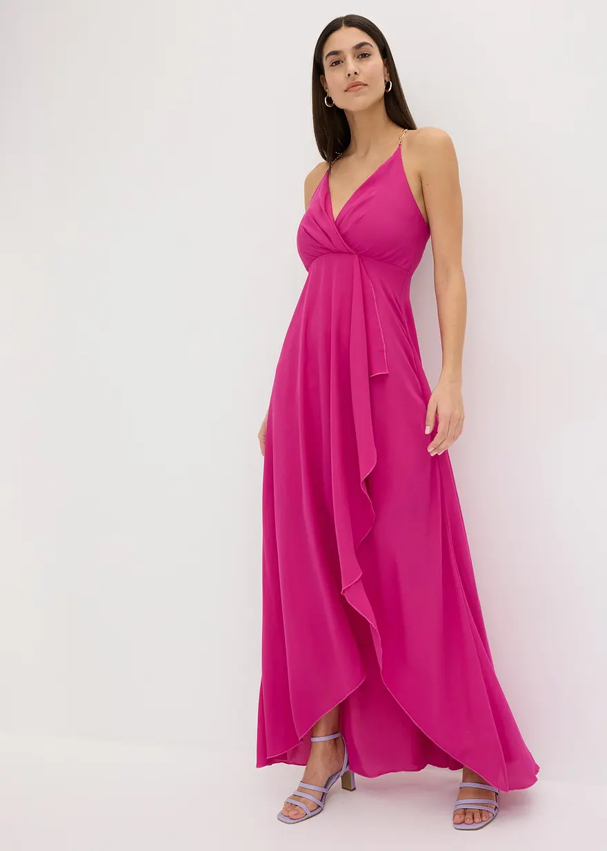 Bonprix Modern Und Feminin: Vokuhila-Kleid In Maxi-Länge Aus Fließendem Material Mit Verstellbaren Ketten-Trägern Und Einem Rock In Wickel-Optik