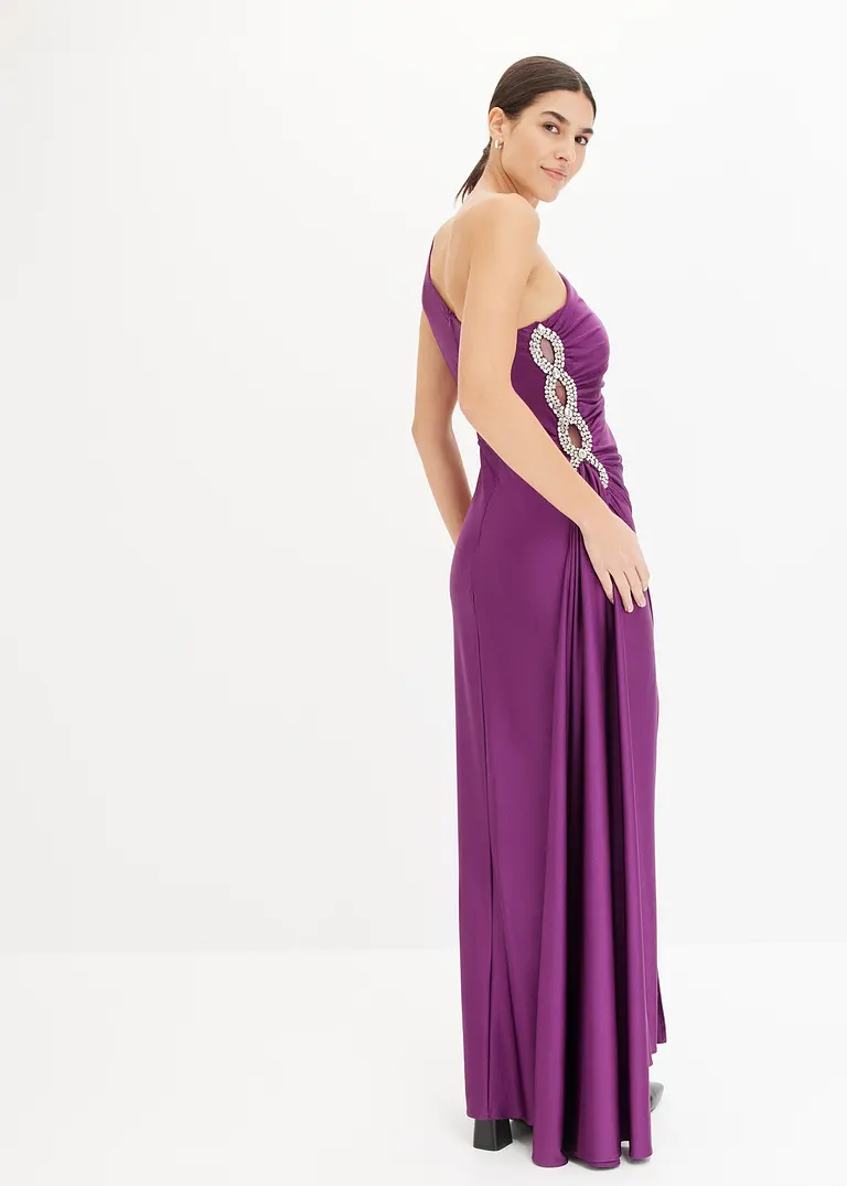 Bonprix Modern Und Sexy: Abendkleid Aus Glänzendem Jersey Mit Strassstein-Applikationen Und Raffungen