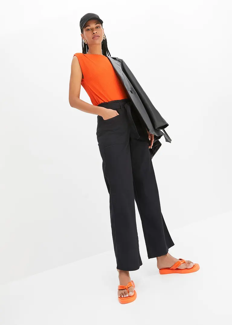 Bonprix Moderne 7/8 Hose Im Paperpag-Stil - Schwarz - Damen