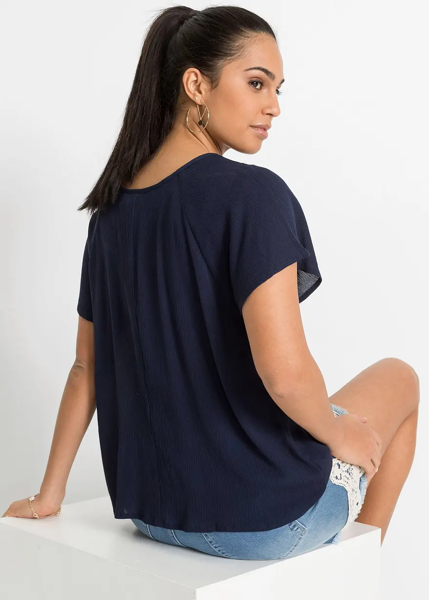 Bonprix Moderne Bluse Mit Hochwertiger Spitze - Blau - Damen