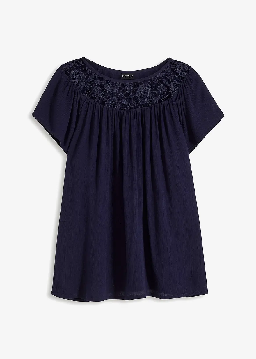 bonprix Moderne Bluse mit hochwertiger Spitze - blau - Damen