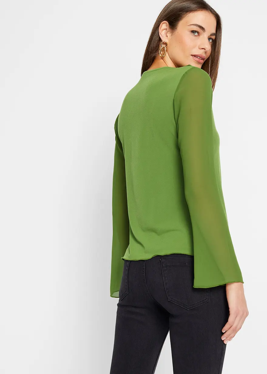 Bonprix Moderne Bluse Mit Knopfverschluss Und Rüschen - Grün