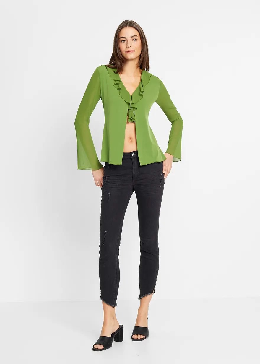 Bonprix Moderne Bluse Mit Knopfverschluss Und Rüschen - Grün