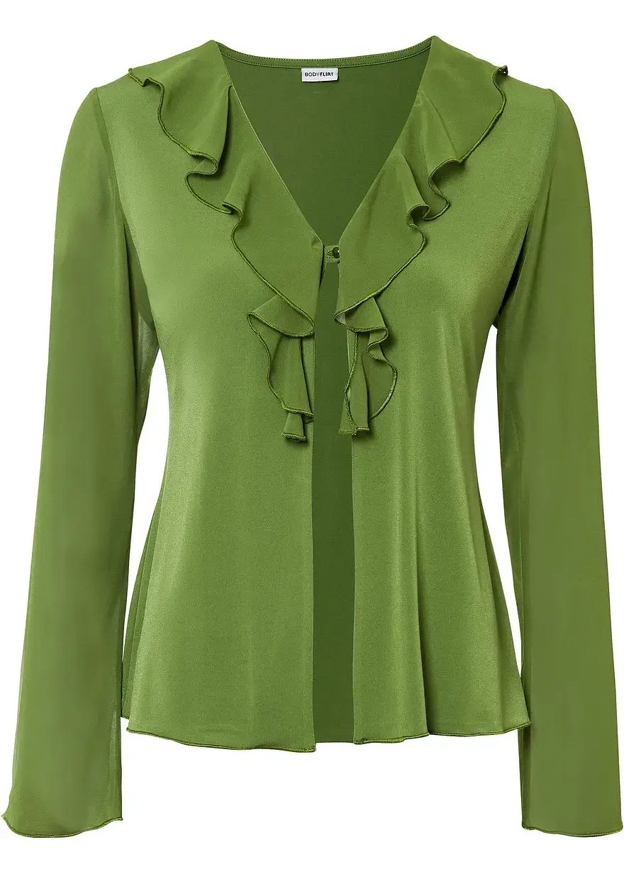 bonprix Moderne Bluse mit Knopfverschluss und Rüschen - grün