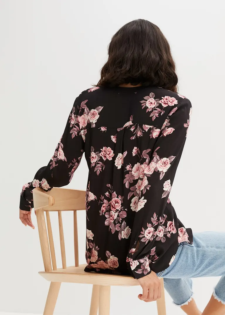 Bonprix Moderne Bluse Mit Seitenschlitzen Und Abgerundetem Saum - Schwarz