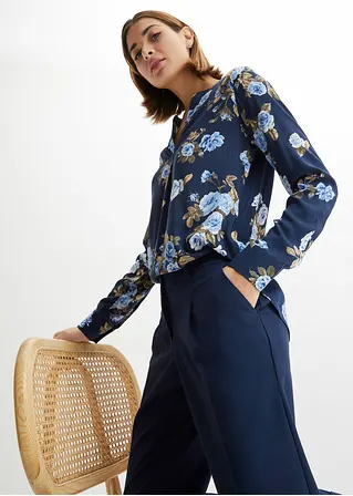 Bonprix Moderne Bluse Mit Seitenschlitzen Und Abgerundetem Saum - Blau