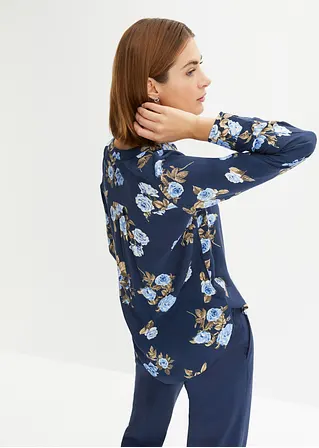 Bonprix Moderne Bluse Mit Seitenschlitzen Und Abgerundetem Saum - Blau