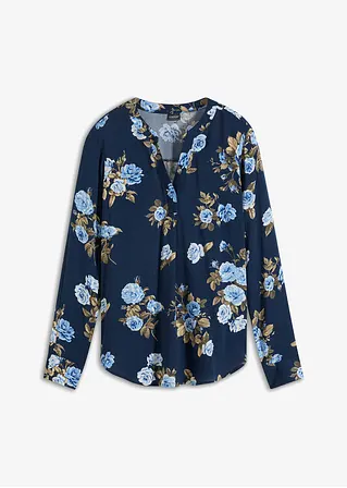bonprix Moderne Bluse mit Seitenschlitzen und abgerundetem Saum - blau
