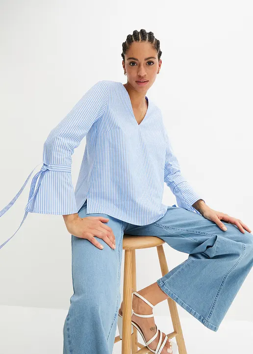 Bonprix Moderne Gestreifte Tunika Mit 7/8 Arm - Blau - Damen