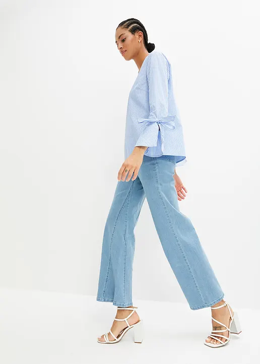 Bonprix Moderne Gestreifte Tunika Mit 7/8 Arm - Blau - Damen