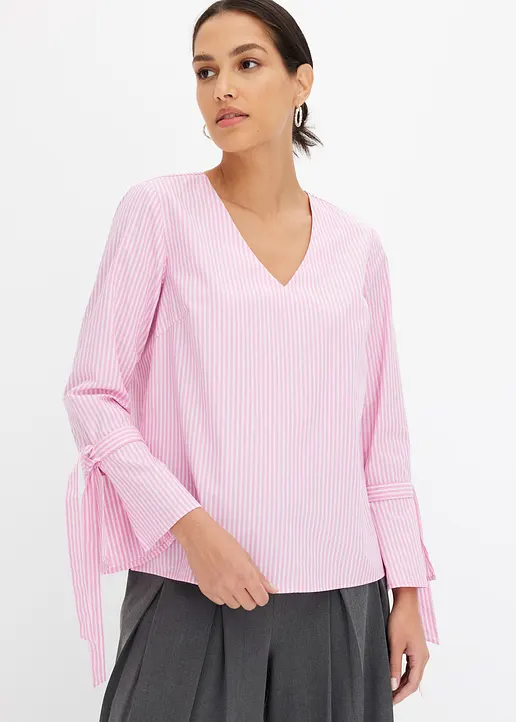 Bonprix Moderne Gestreifte Tunika Mit 7/8 Arm - Rosa - Damen