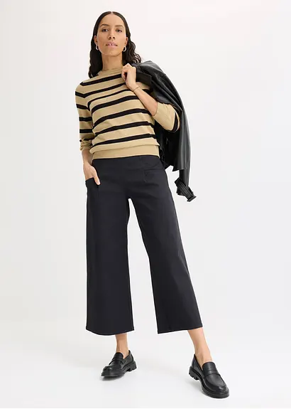 Bonprix Moderne Hose Aus Festem Material Im Culotte-Stil - Schwarz