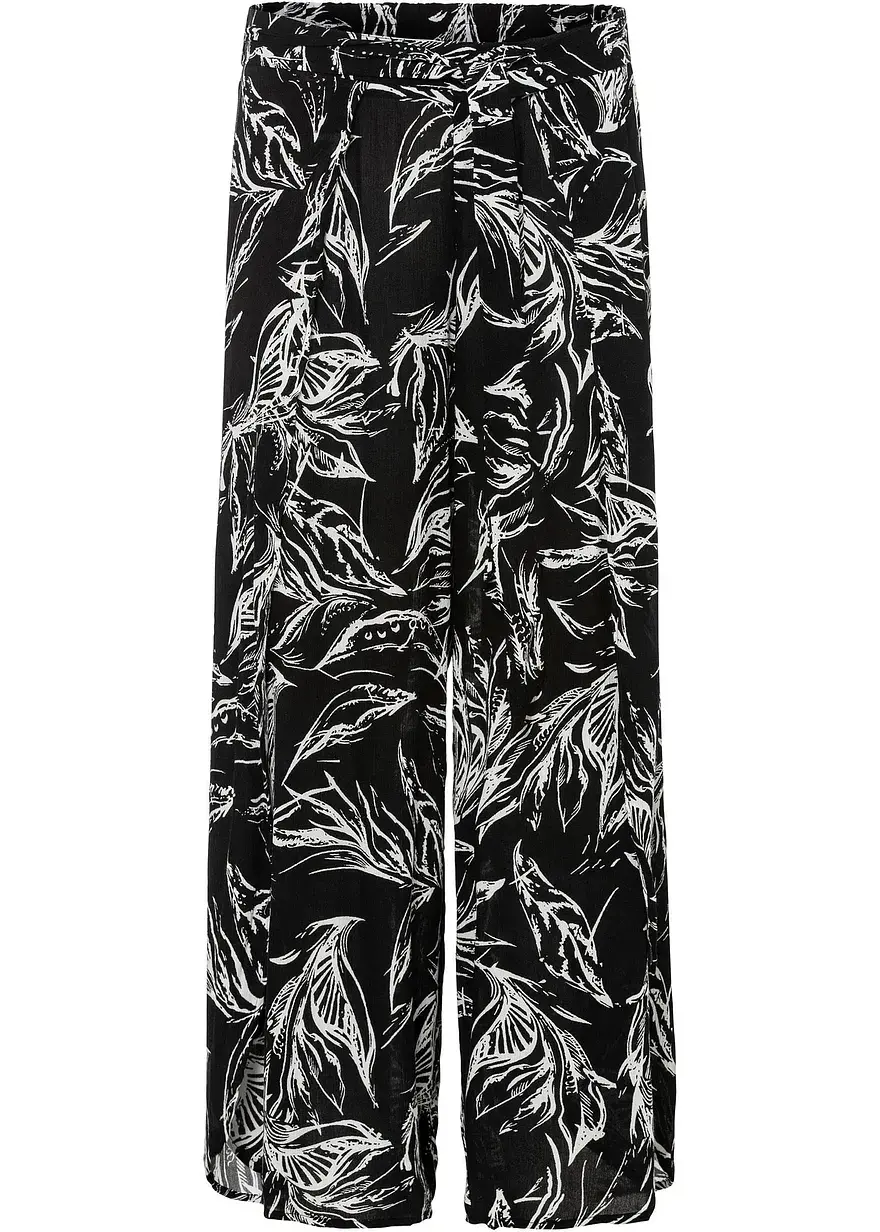 bonprix Moderne Hose mit Bindegürtel und schönem Druck - schwarz - Damen