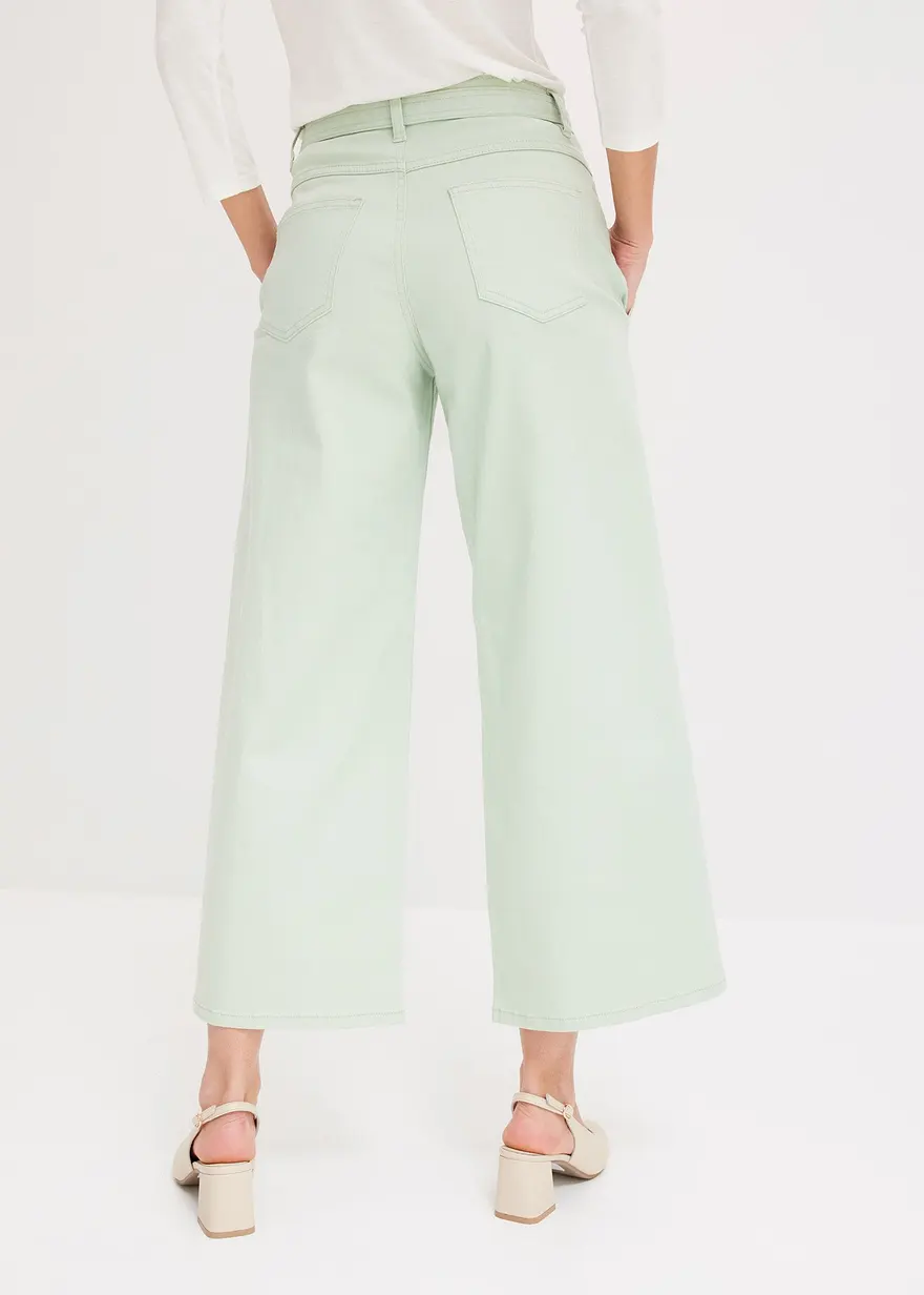 Bonprix Moderne Hose Mit Kurzem Bein Und Gürtel - Grün - Damen