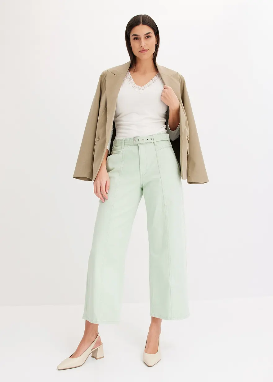 Bonprix Moderne Hose Mit Kurzem Bein Und Gürtel - Grün - Damen