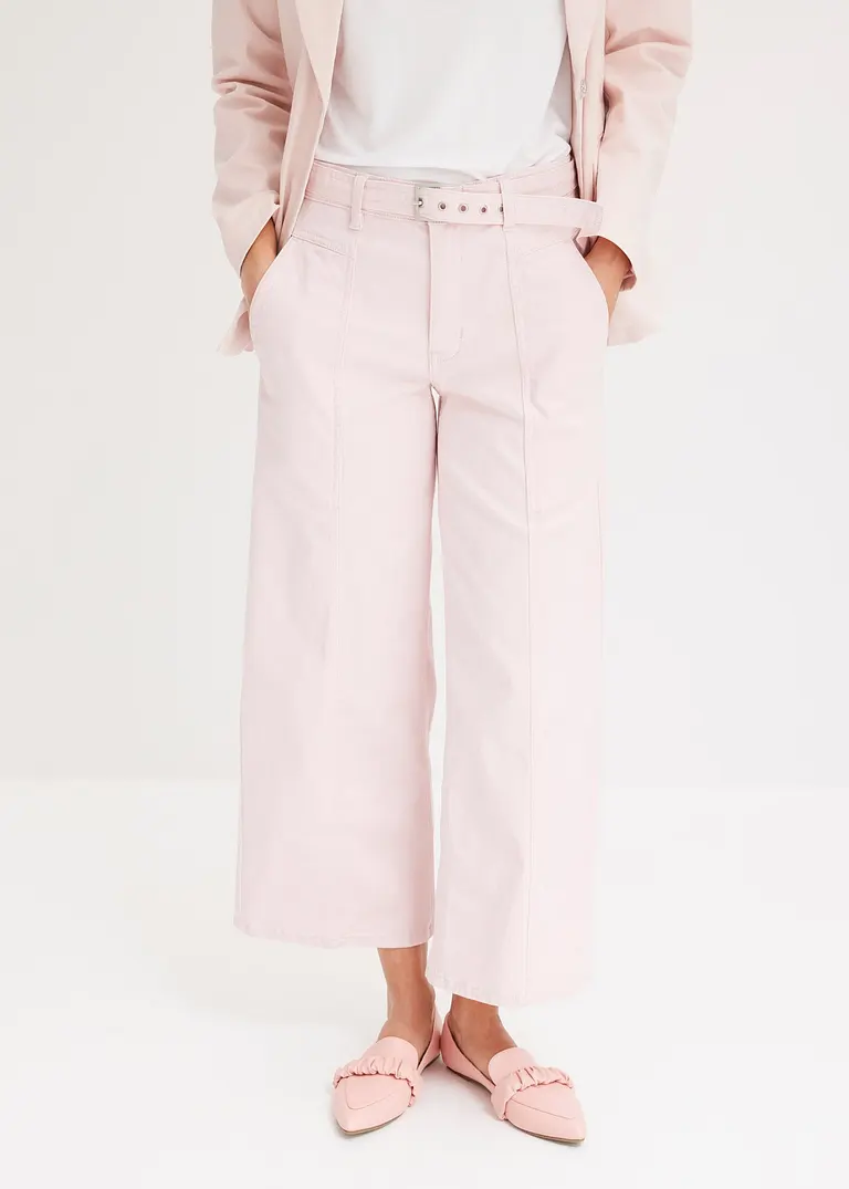 Bonprix Moderne Hose Mit Kurzem Bein Und Gürtel - Rosa - Damen