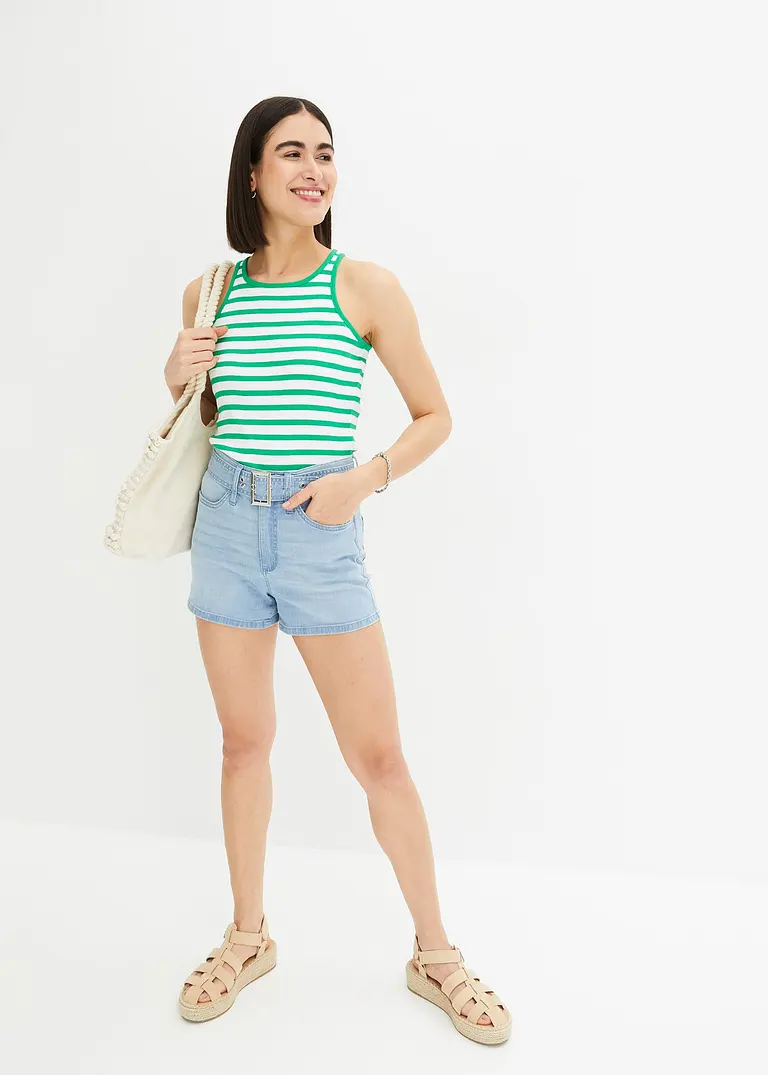 Bonprix Moderne Jeans-Shorts Mit Gürtel - Eisblau Denim - Damen