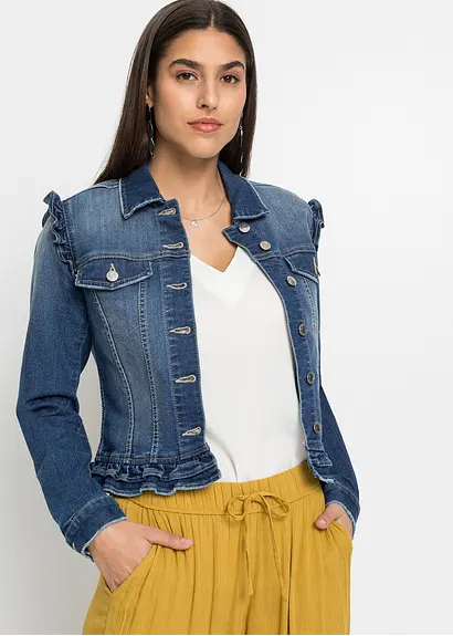 Bonprix Moderne Jeansjacke Mit Rüschen Auf Der Schulter - Blau