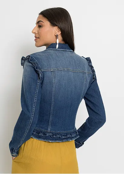 Bonprix Moderne Jeansjacke Mit Rüschen Auf Der Schulter - Blau