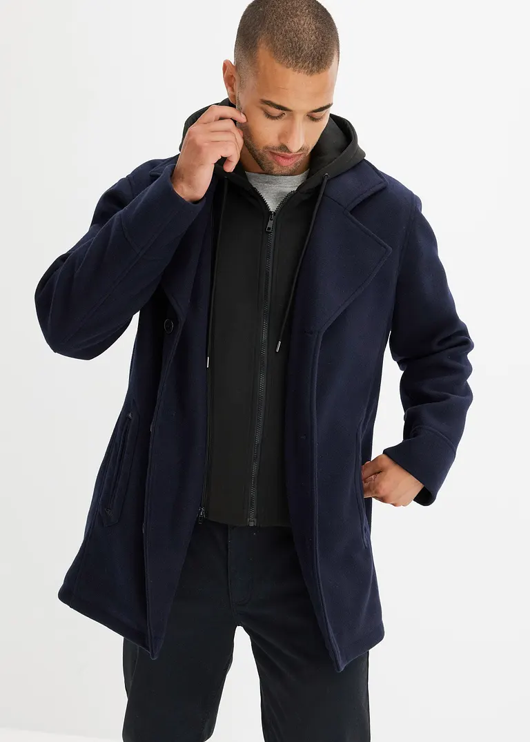 Bonprix Moderne Lang-Jacke In Wolloptik Mit Sweateinsatz Mit Kapuze