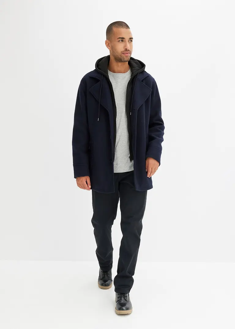 Bonprix Moderne Lang-Jacke In Wolloptik Mit Sweateinsatz Mit Kapuze