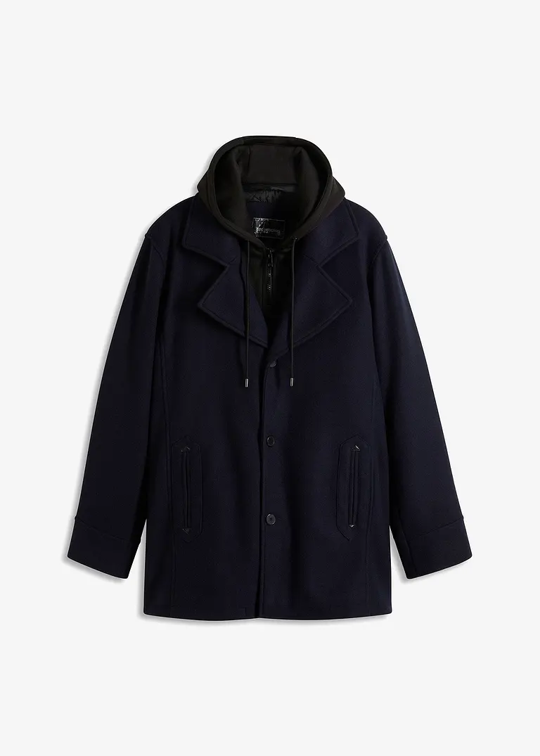 bonprix Moderne Lang-Jacke in Wolloptik mit Sweateinsatz mit Kapuze