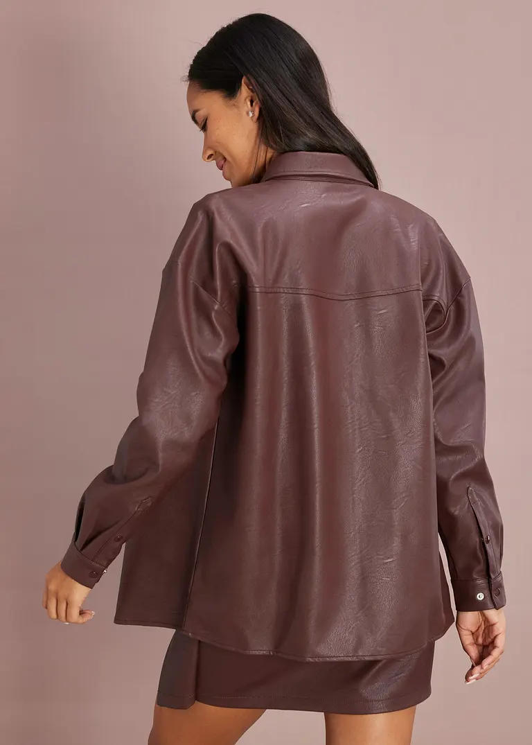 Bonprix Moderne Langärmlige Lederimitatbluse - Braun - Damen