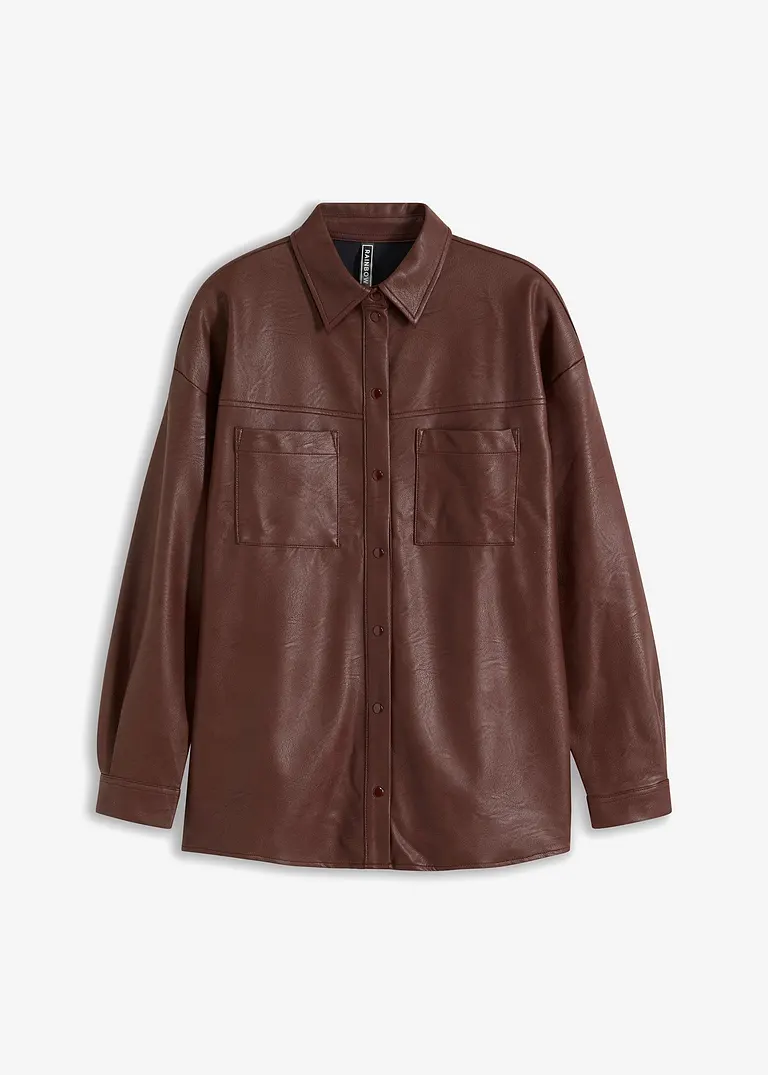 bonprix Moderne langärmlige Lederimitatbluse - braun - Damen