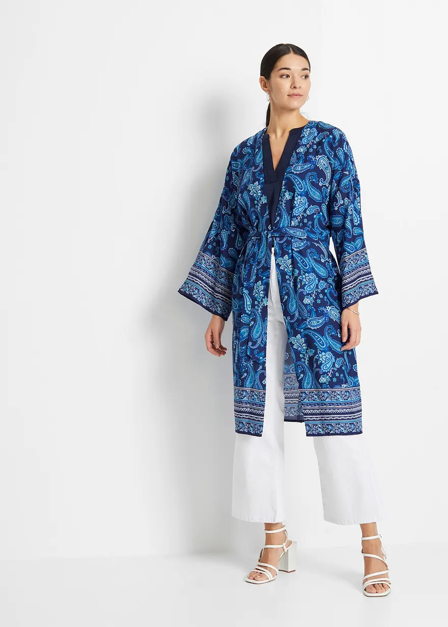 Bonprix Moderne Leicht Glänzende Bluse Mit Henley-Kragen - Blau