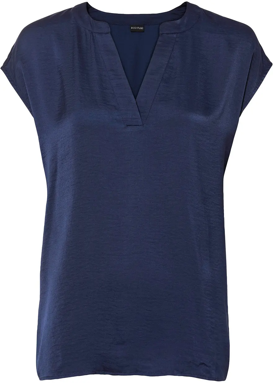 bonprix Moderne leicht glänzende Bluse mit Henley-Kragen - blau